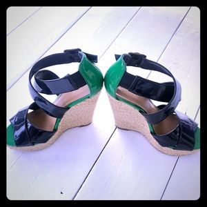 Xhiliration 5” Navy & Green Espadrille Wedge